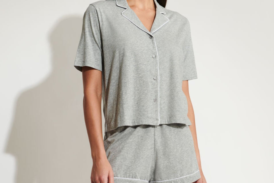 Cayla Short PJ Set|Heather Grey w/ White