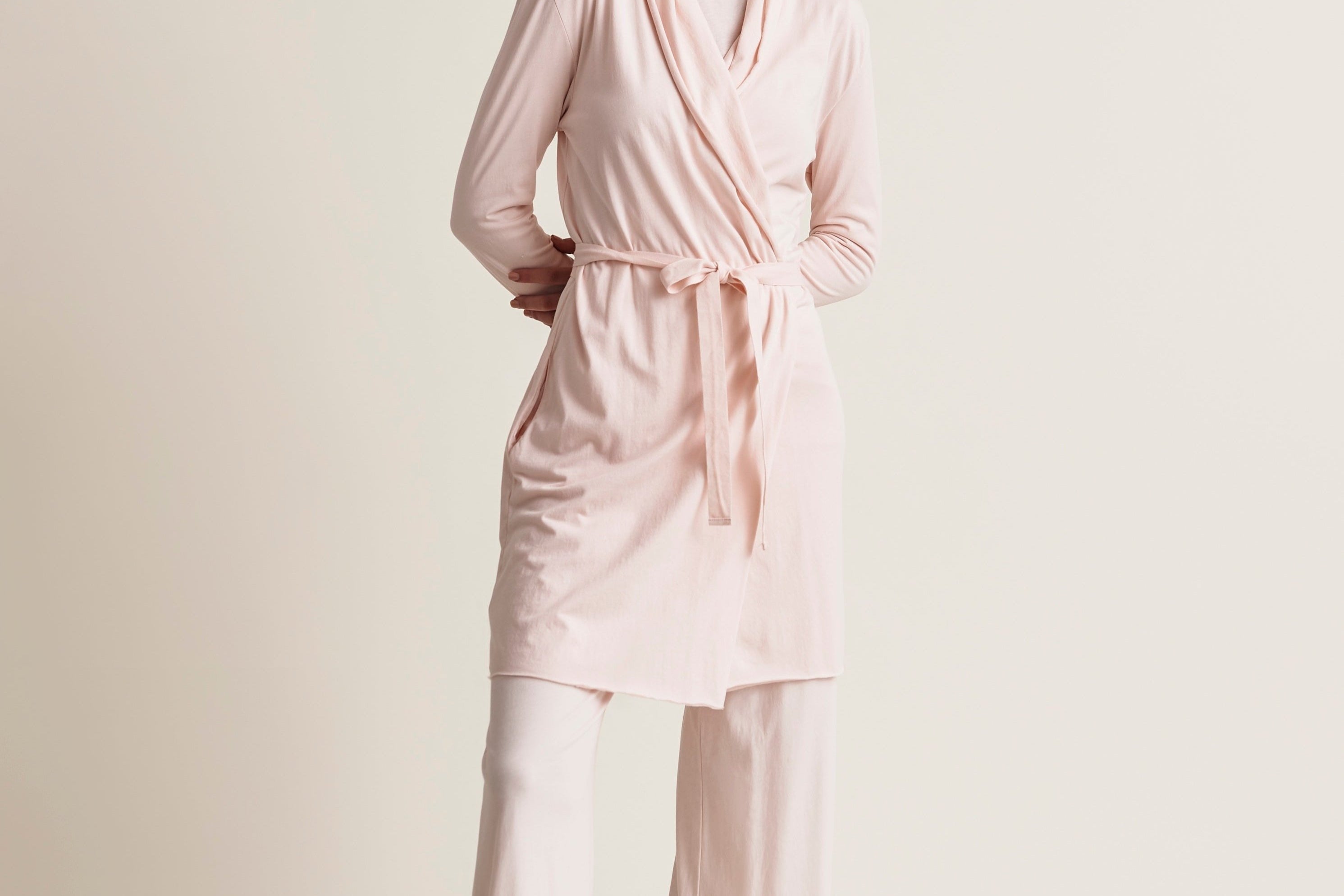 Basic Double Layer Wrap Robe – Skin. Addressing the body.