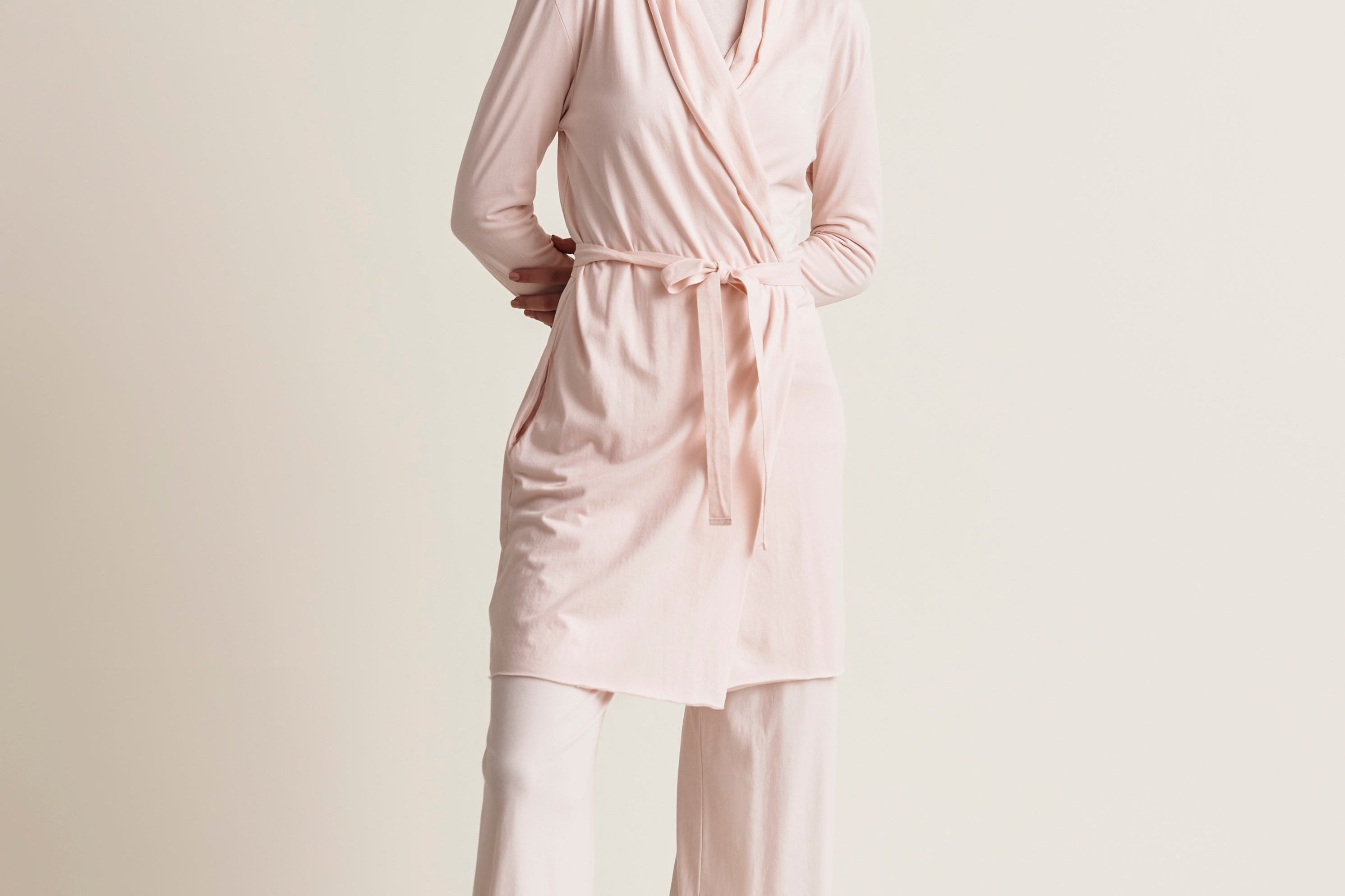 Basic Double Layer Wrap Robe|Pearl Pink