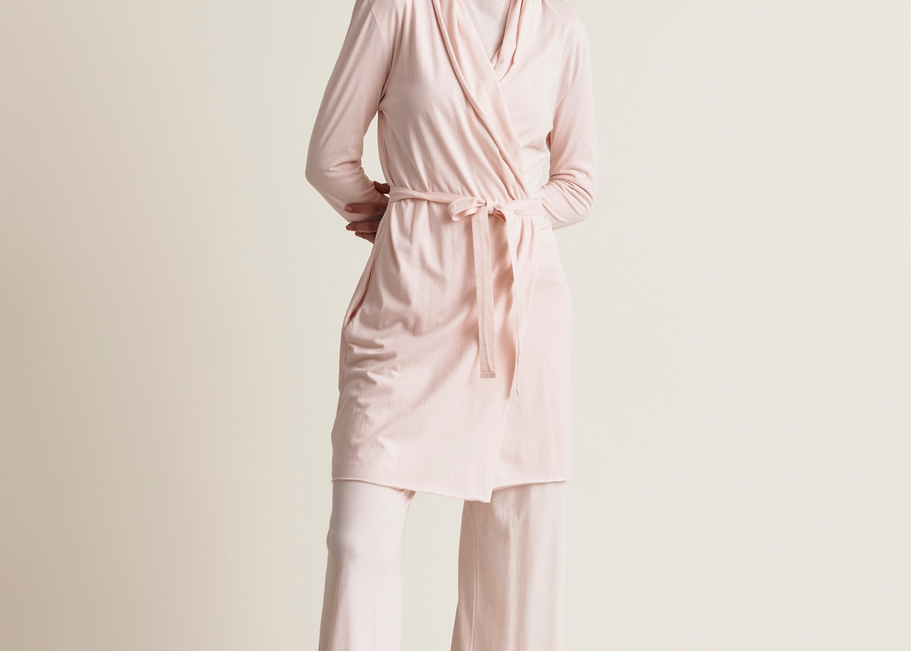 Basic Double Layer Wrap Robe|Pearl Pink