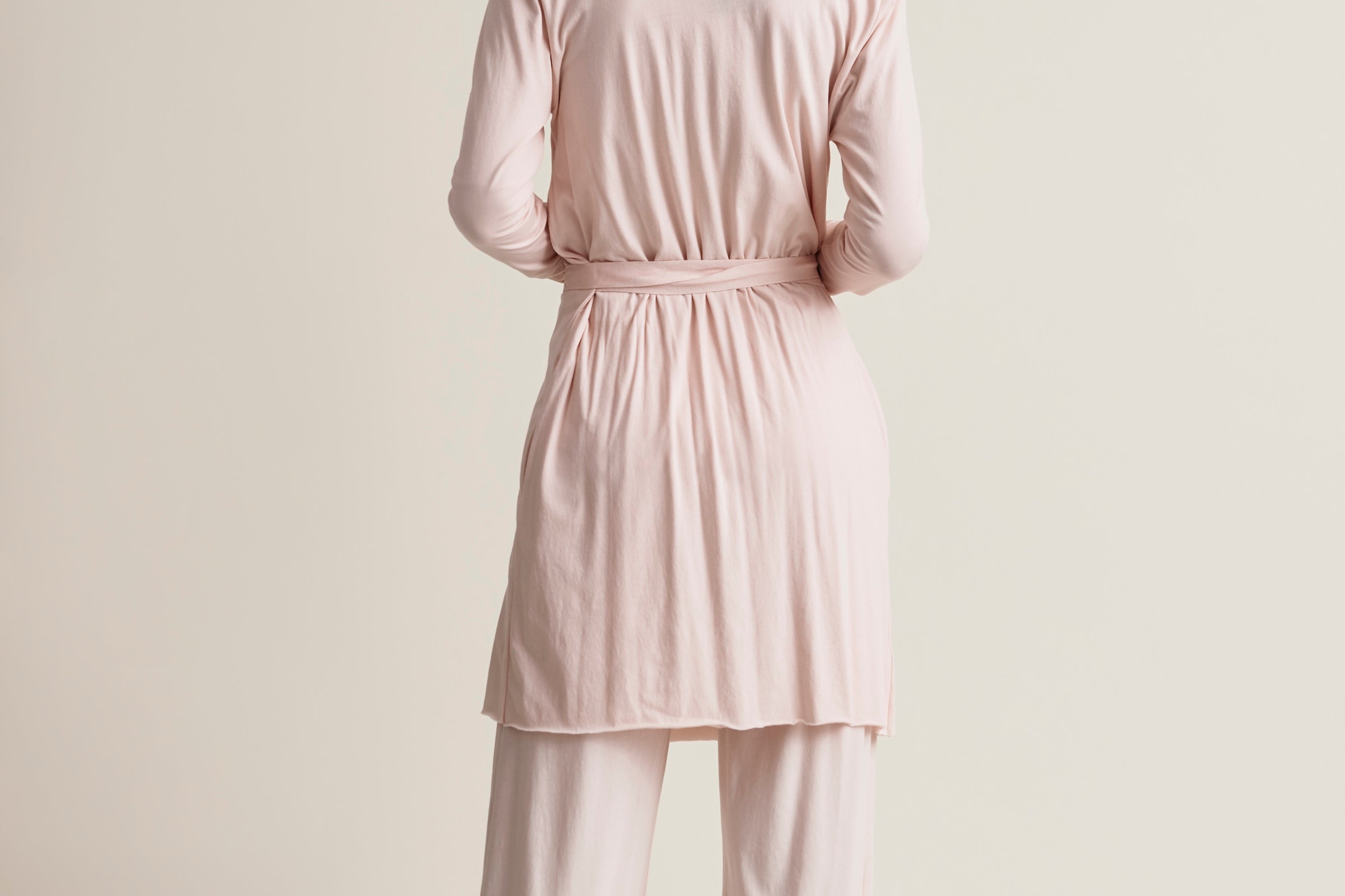 Basic Double Layer Wrap Robe|Pearl Pink