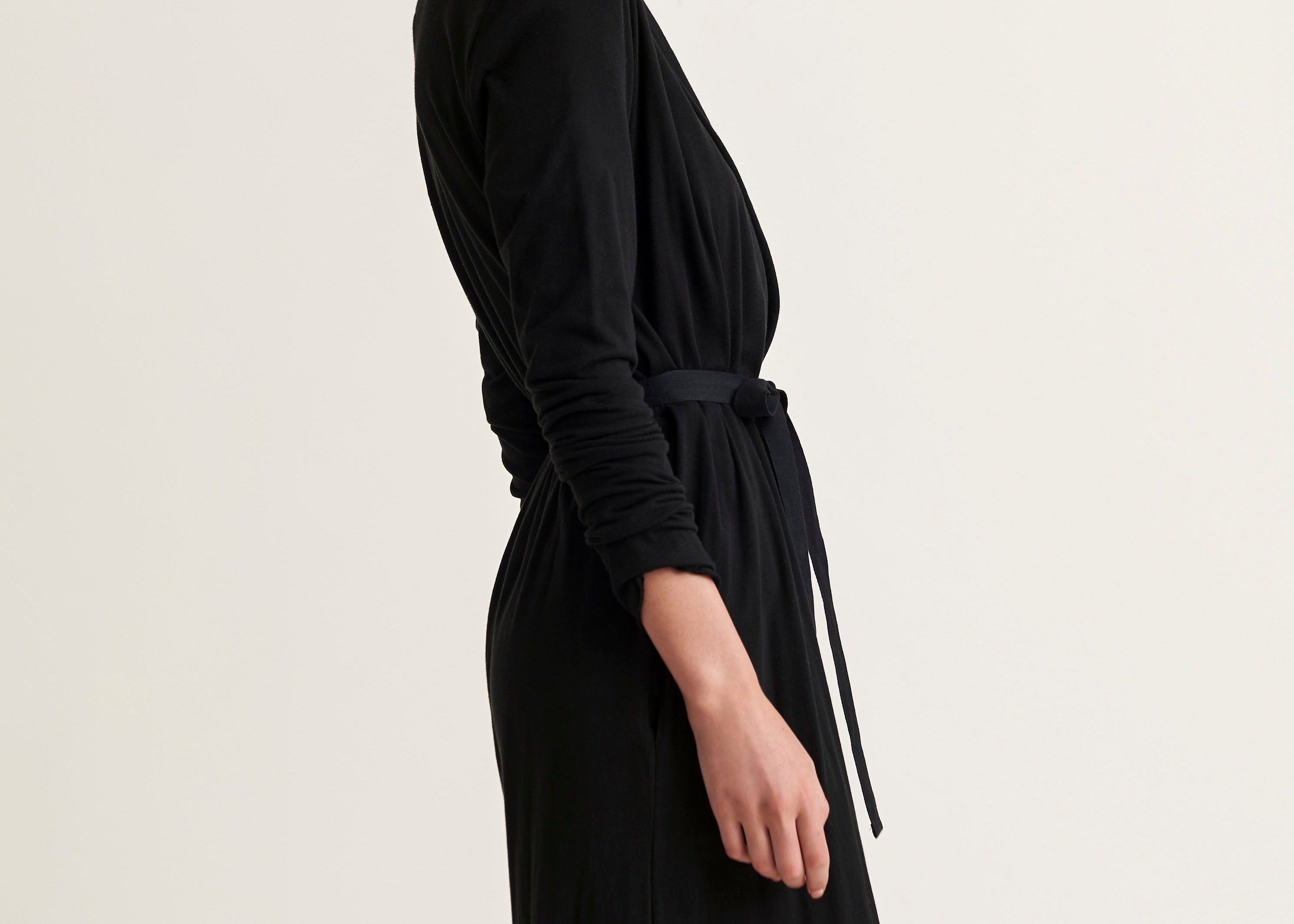 Basic Double Layer Wrap Robe|Black