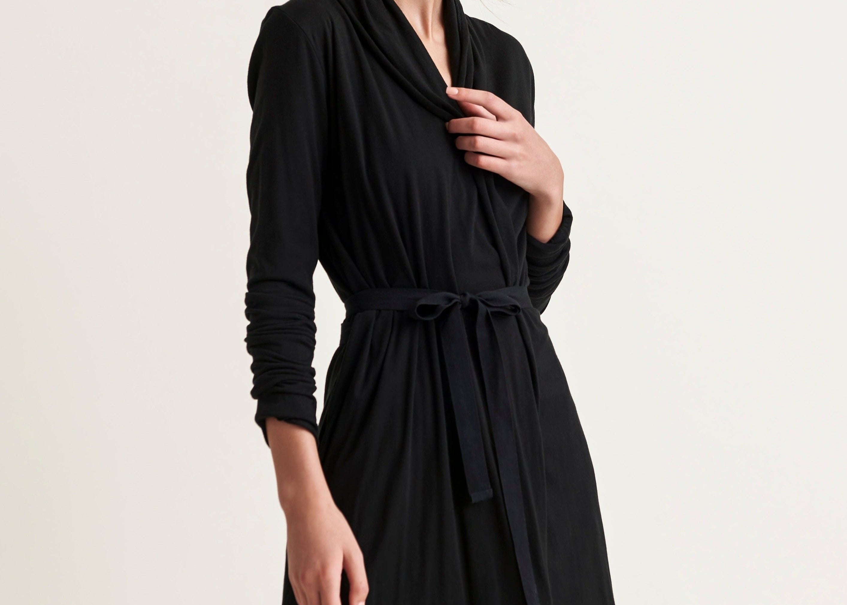 Basic Double Layer Wrap Robe|Black