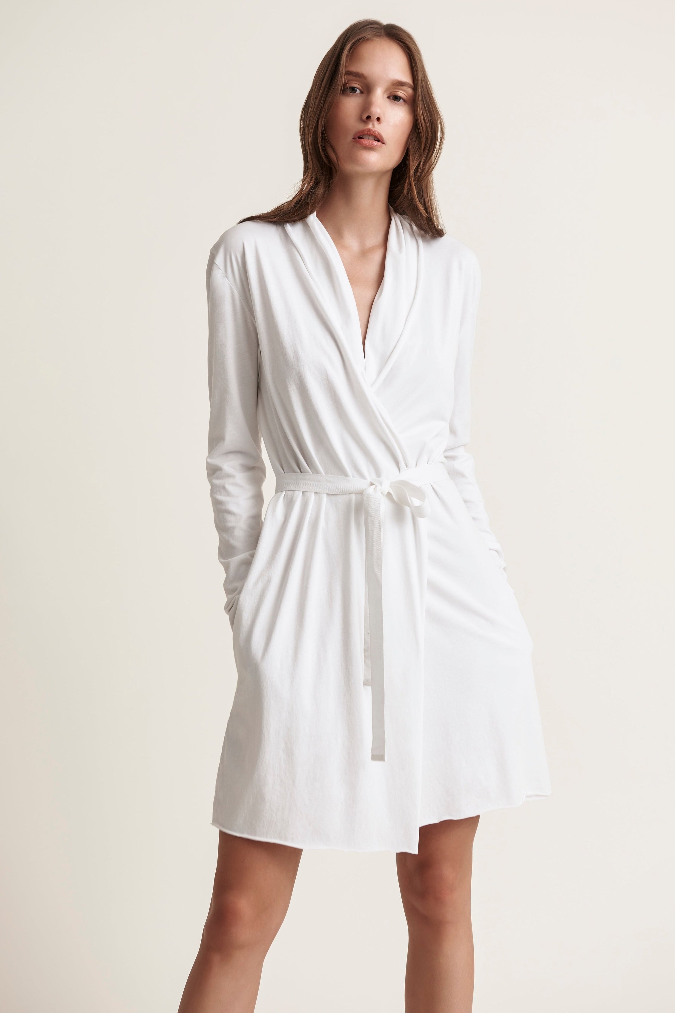 Basic Double Layer Wrap Robe – Skin. Addressing the body.